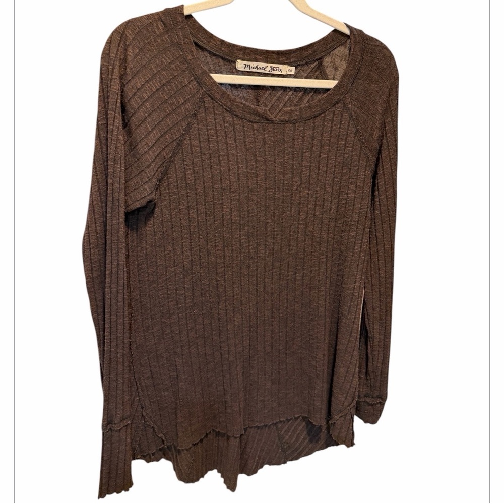 Michael Stars Brown Ribbed Long-Sleeve Women's Top